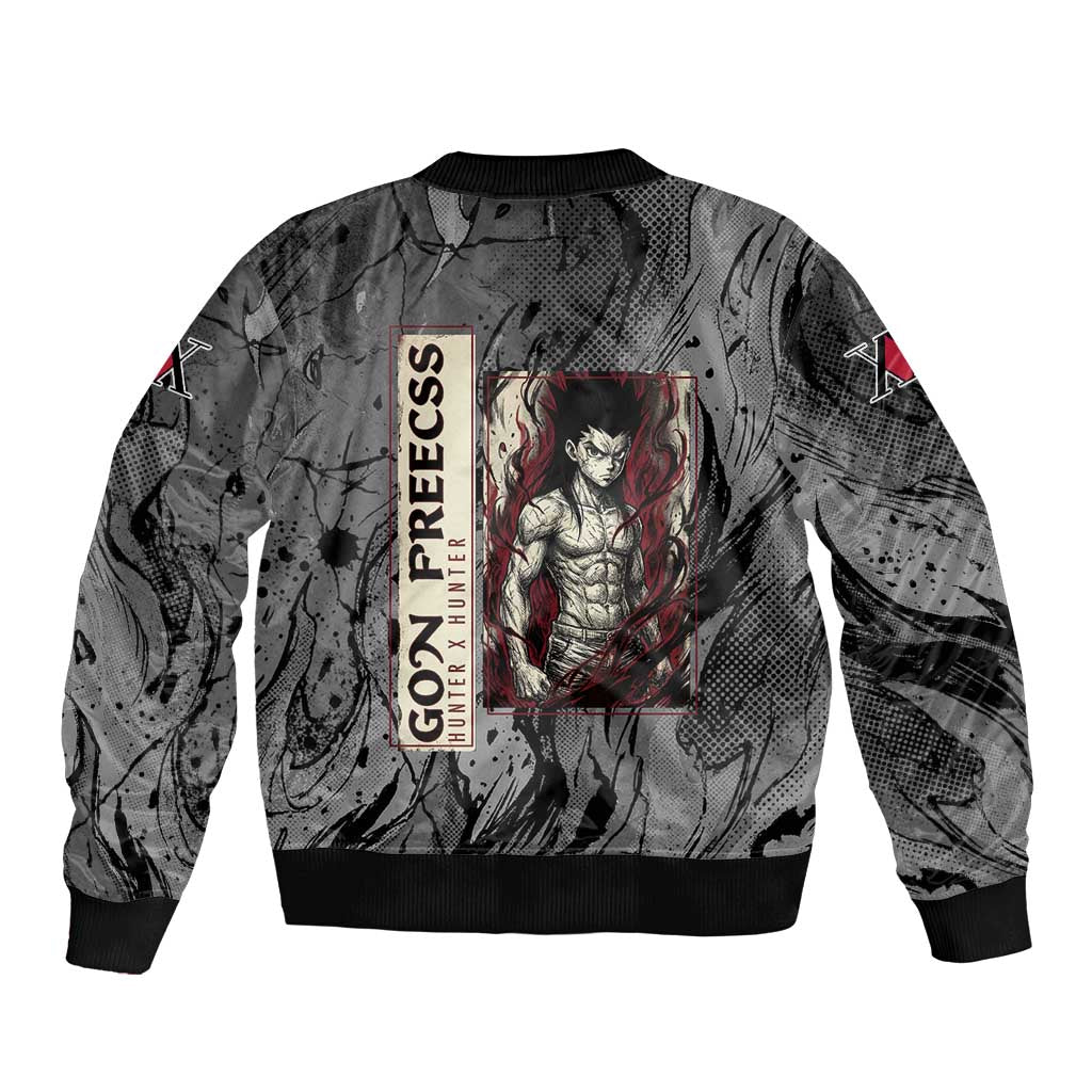 Gon Freecss Hunter x Hunter Dark Grunge Design Sleeve Zip Bomber Jacket with Transformation Artwork and Anime Graphic Elements - The Mazicc