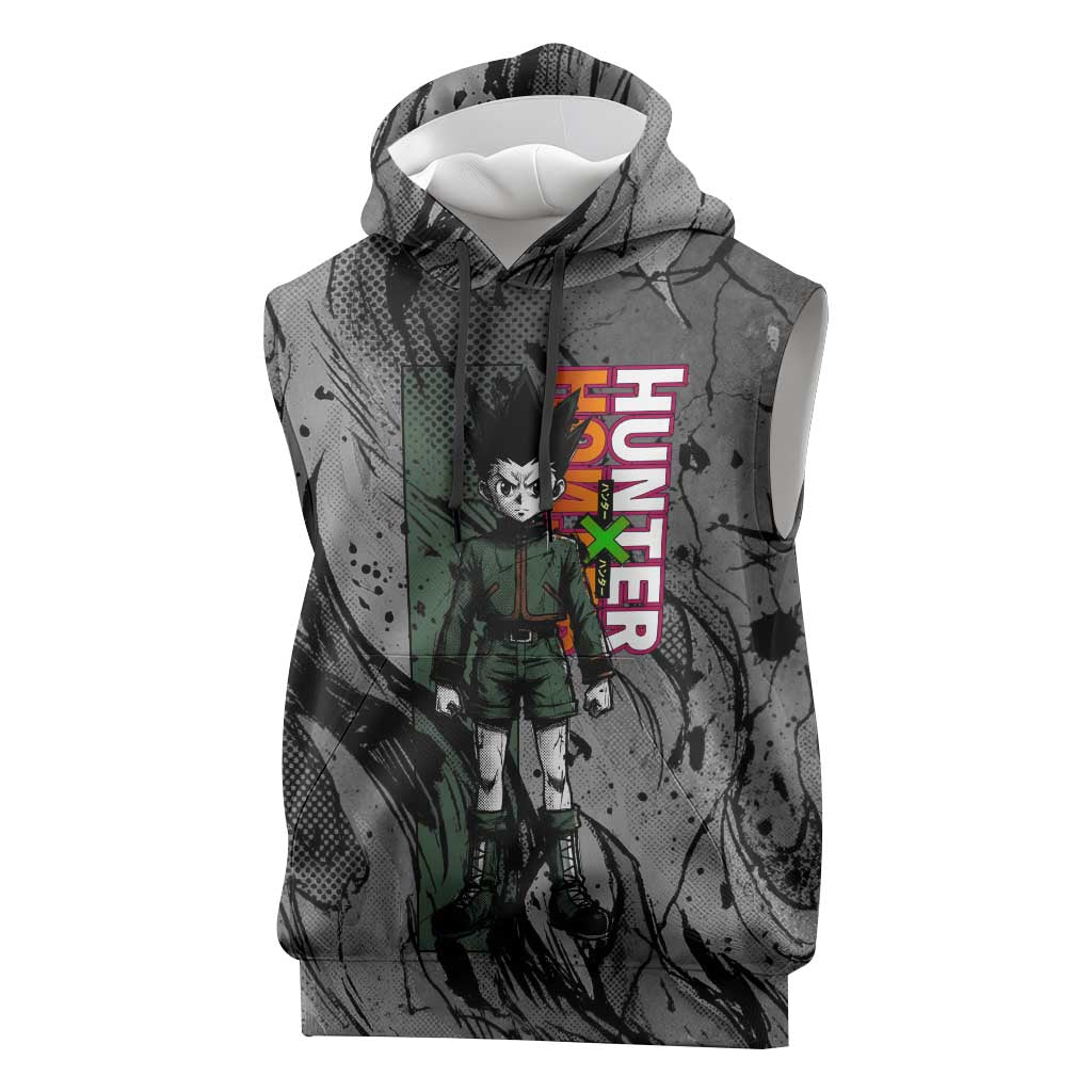 Gon Freecss Hunter x Hunter Dark Grunge Design Sleeveless Hoodie with Transformation Artwork and Anime Graphic Elements - The Mazicc