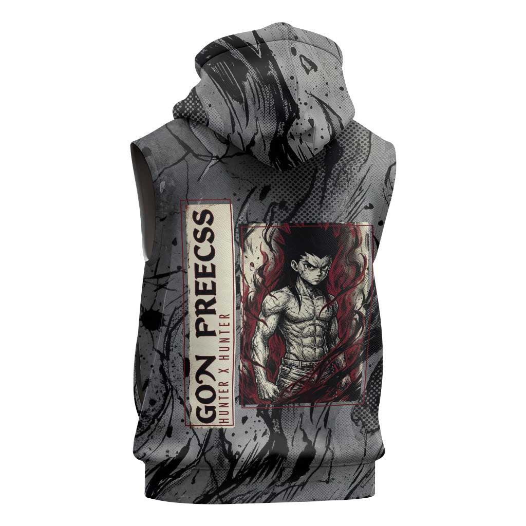 Gon Freecss Hunter x Hunter Dark Grunge Design Sleeveless Hoodie with Transformation Artwork and Anime Graphic Elements - The Mazicc