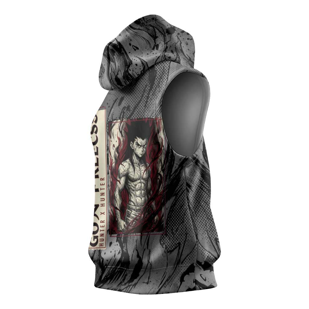Gon Freecss Hunter x Hunter Dark Grunge Design Sleeveless Hoodie with Transformation Artwork and Anime Graphic Elements - The Mazicc
