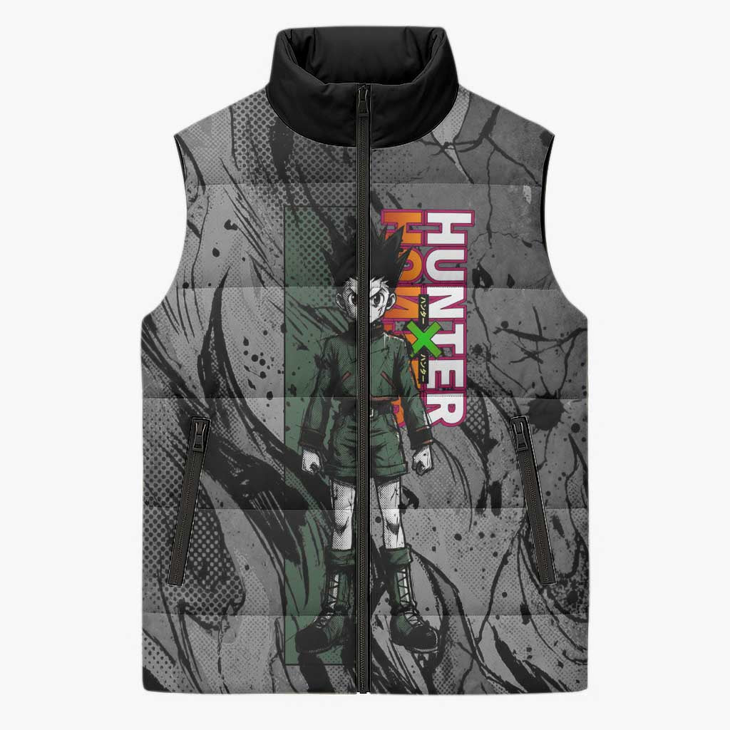 Gon Freecss Hunter x Hunter Dark Grunge Design Sleeveless Puffer Jacket with Transformation Artwork and Anime Graphic Elements - The Mazicc