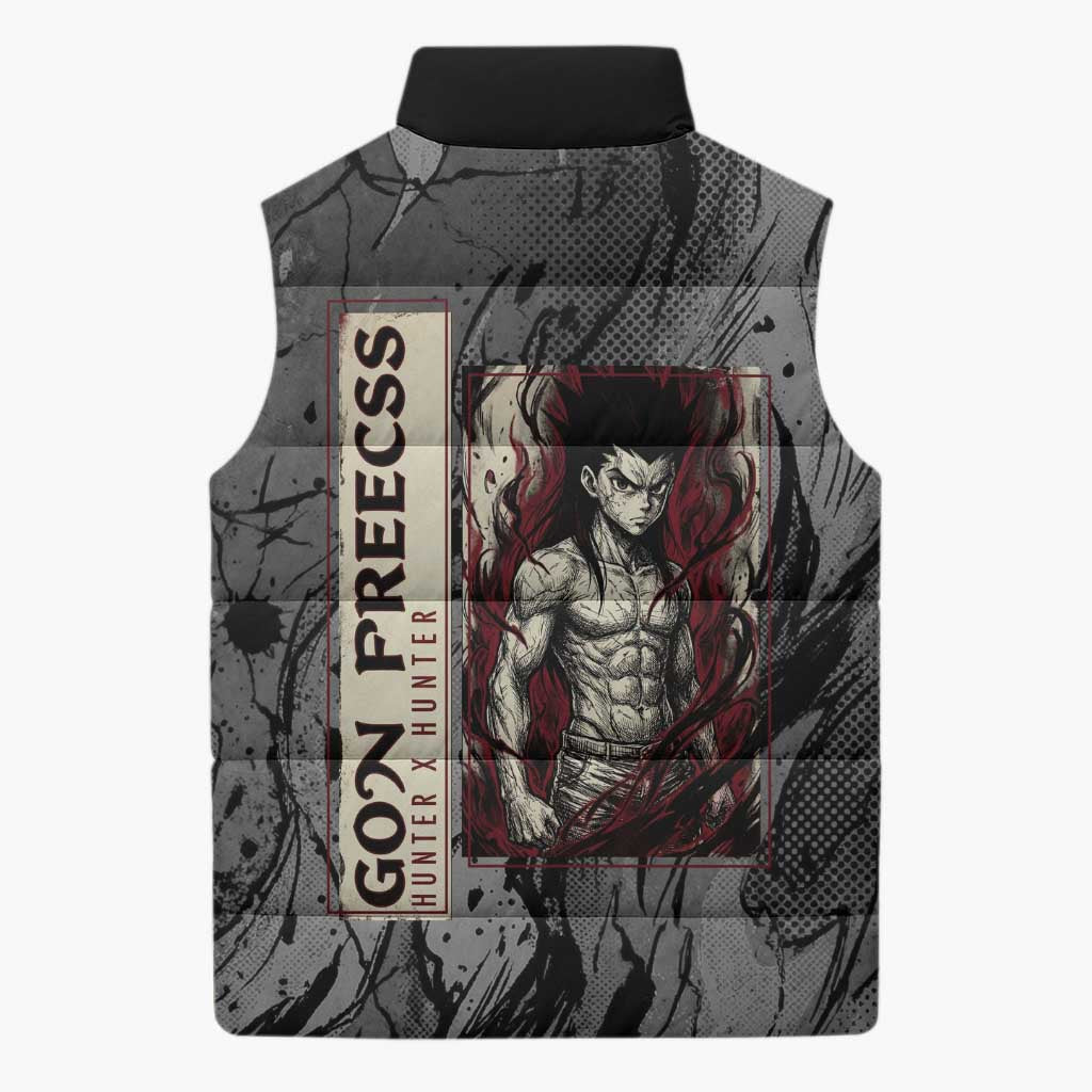 Gon Freecss Hunter x Hunter Dark Grunge Design Sleeveless Puffer Jacket with Transformation Artwork and Anime Graphic Elements - The Mazicc