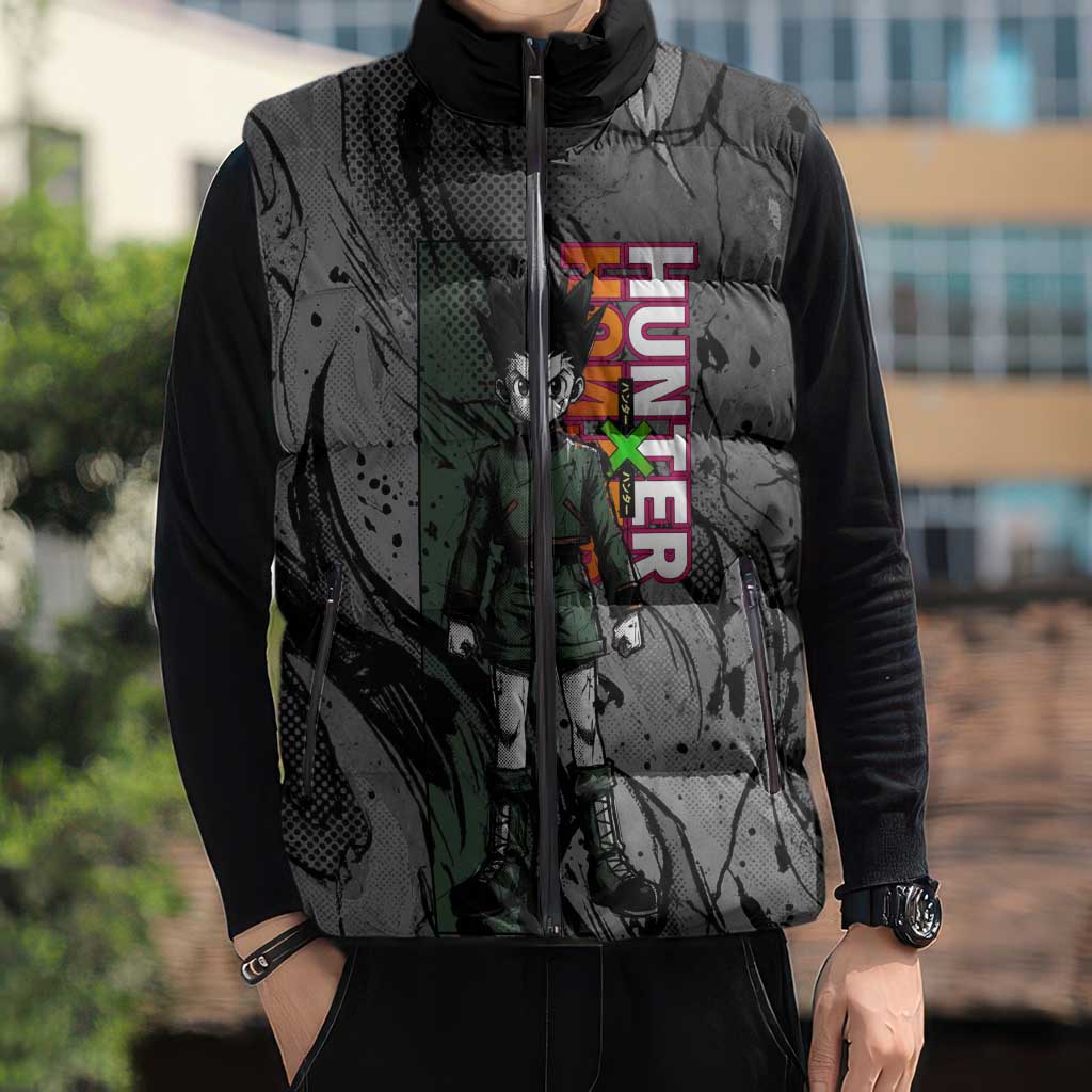 Gon Freecss Hunter x Hunter Dark Grunge Design Sleeveless Puffer Jacket with Transformation Artwork and Anime Graphic Elements - The Mazicc