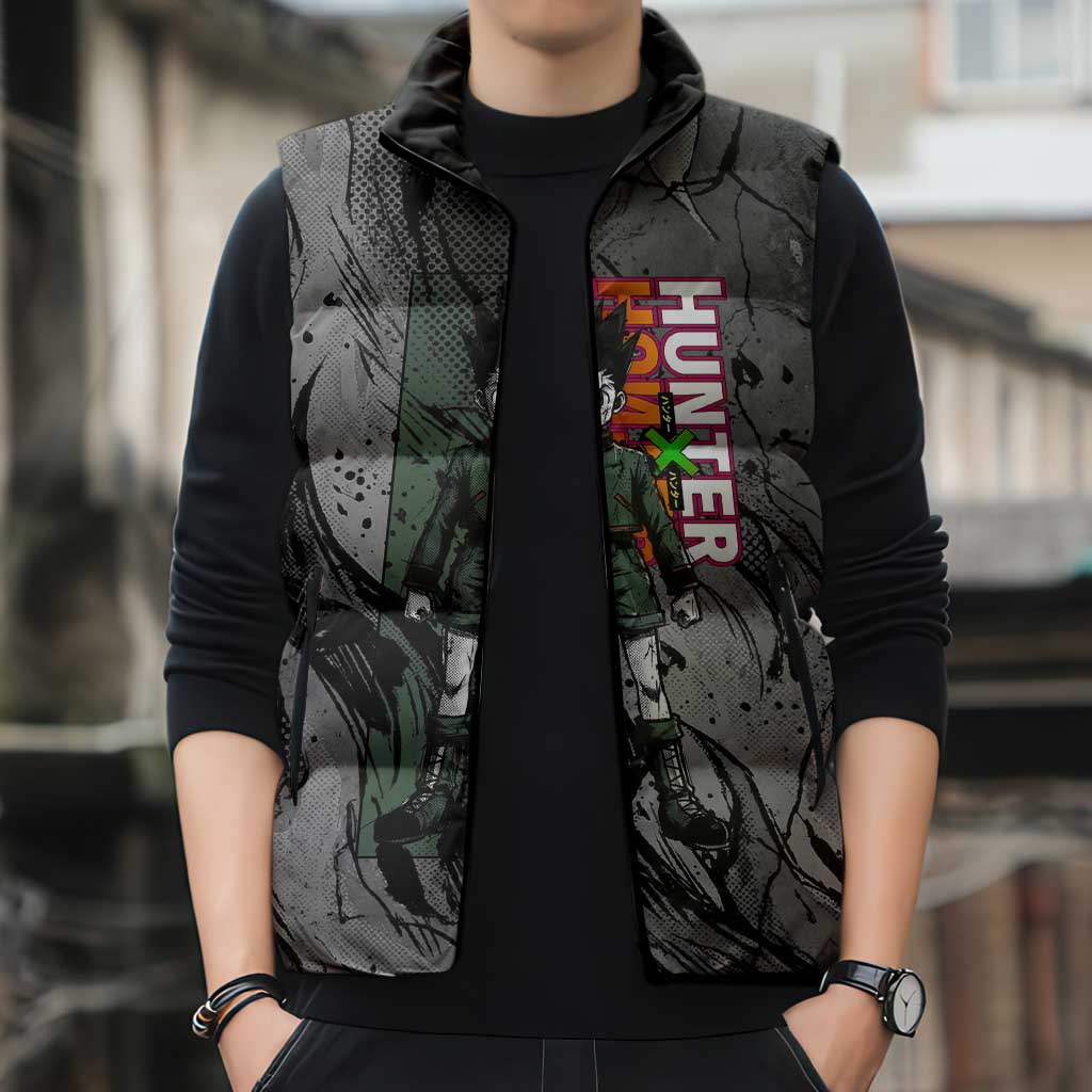 Gon Freecss Hunter x Hunter Dark Grunge Design Sleeveless Puffer Jacket with Transformation Artwork and Anime Graphic Elements - The Mazicc