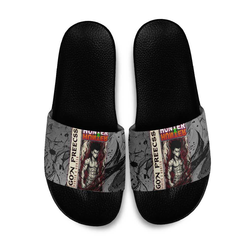 Gon Freecss Hunter x Hunter Dark Grunge Design Slide Sandals with Transformation Artwork and Anime Graphic Elements - The Mazicc