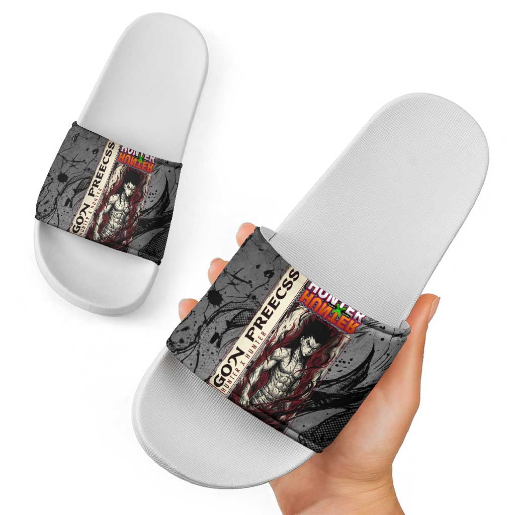 Gon Freecss Hunter x Hunter Dark Grunge Design Slide Sandals with Transformation Artwork and Anime Graphic Elements - The Mazicc