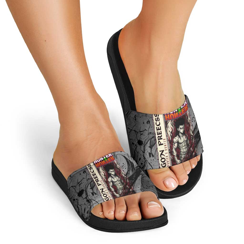 Gon Freecss Hunter x Hunter Dark Grunge Design Slide Sandals with Transformation Artwork and Anime Graphic Elements - The Mazicc