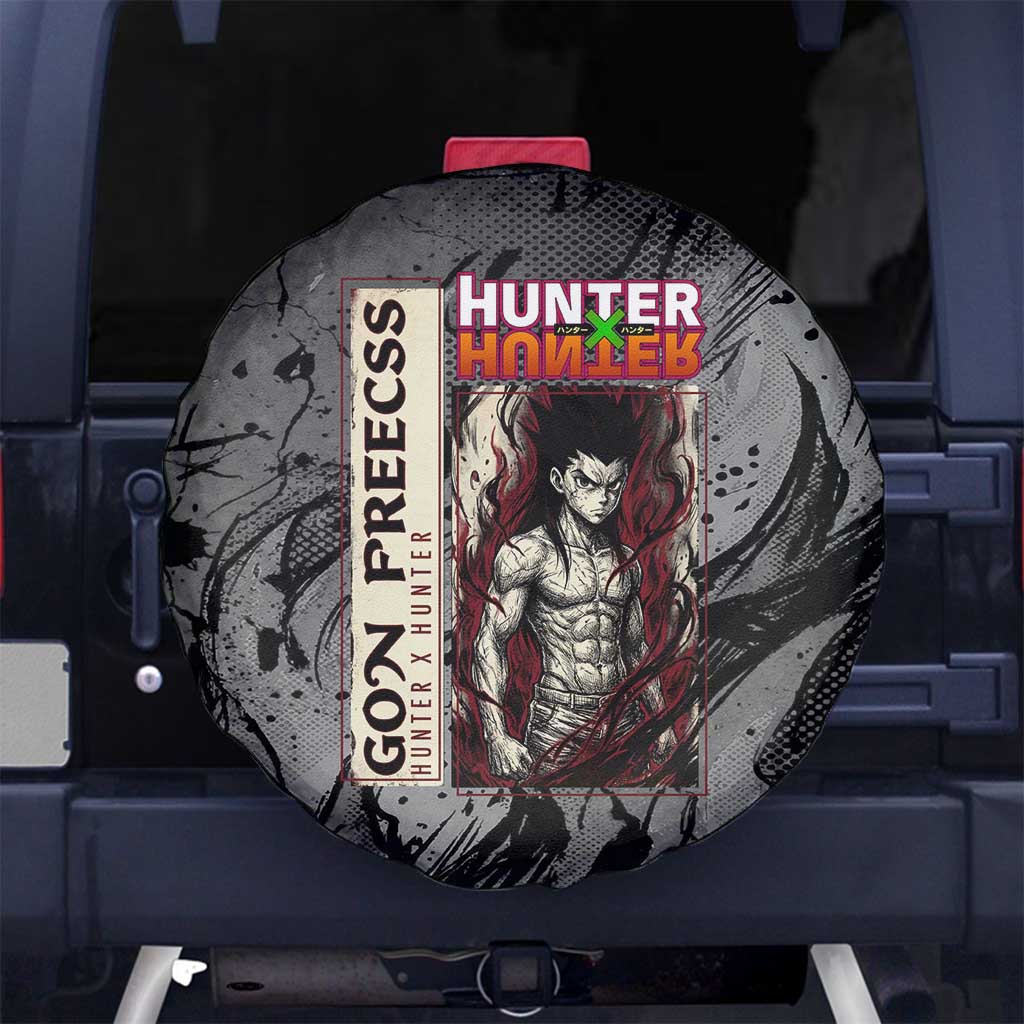 Gon Freecss Hunter x Hunter Dark Grunge Design Spare Tire Cover with Transformation Artwork and Anime Graphic Elements - The Mazicc