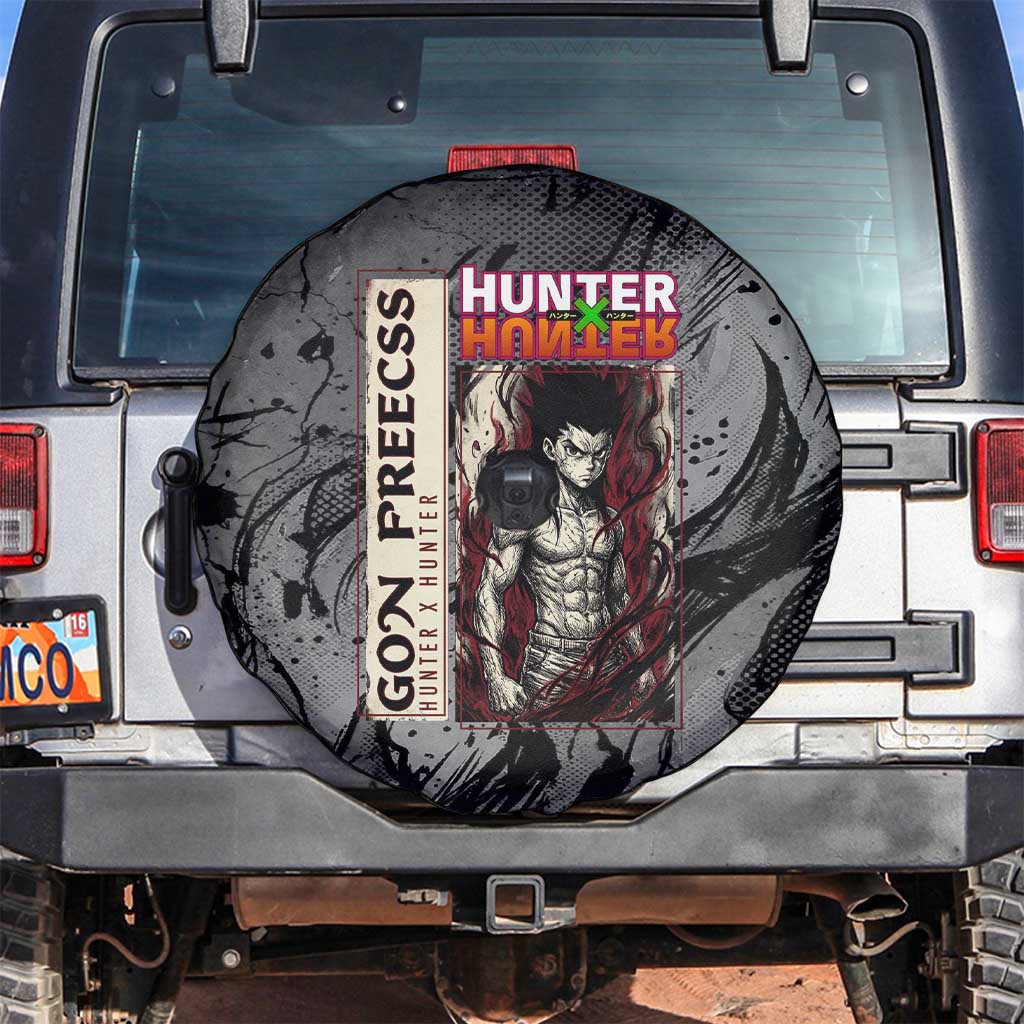 Gon Freecss Hunter x Hunter Dark Grunge Design Spare Tire Cover with Transformation Artwork and Anime Graphic Elements - The Mazicc
