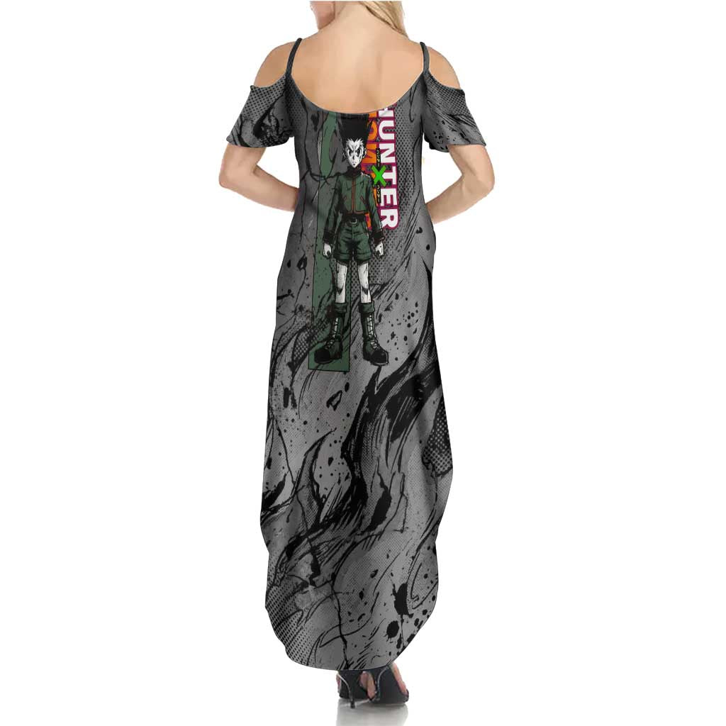 Gon Freecss Hunter x Hunter Dark Grunge Design Summer Maxi Dress with Transformation Artwork and Anime Graphic Elements - The Mazicc