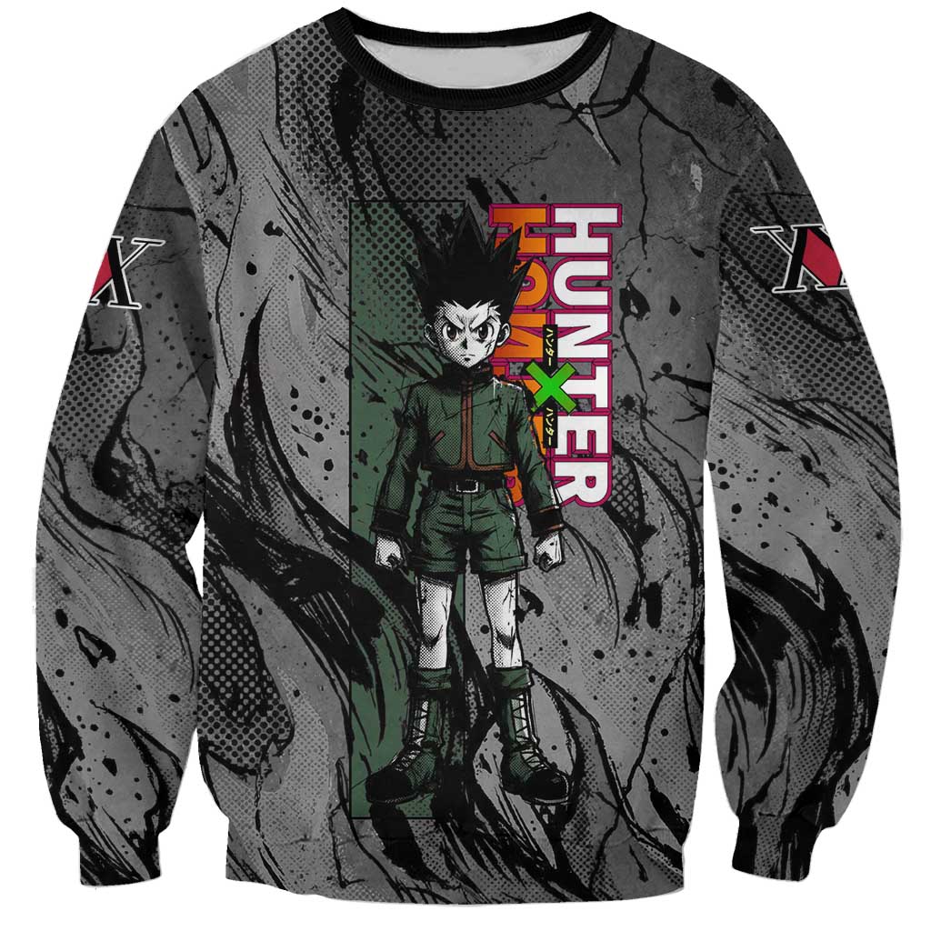 Gon Freecss Hunter x Hunter Dark Grunge Design Sweatshirt with Transformation Artwork and Anime Graphic Elements - The Mazicc