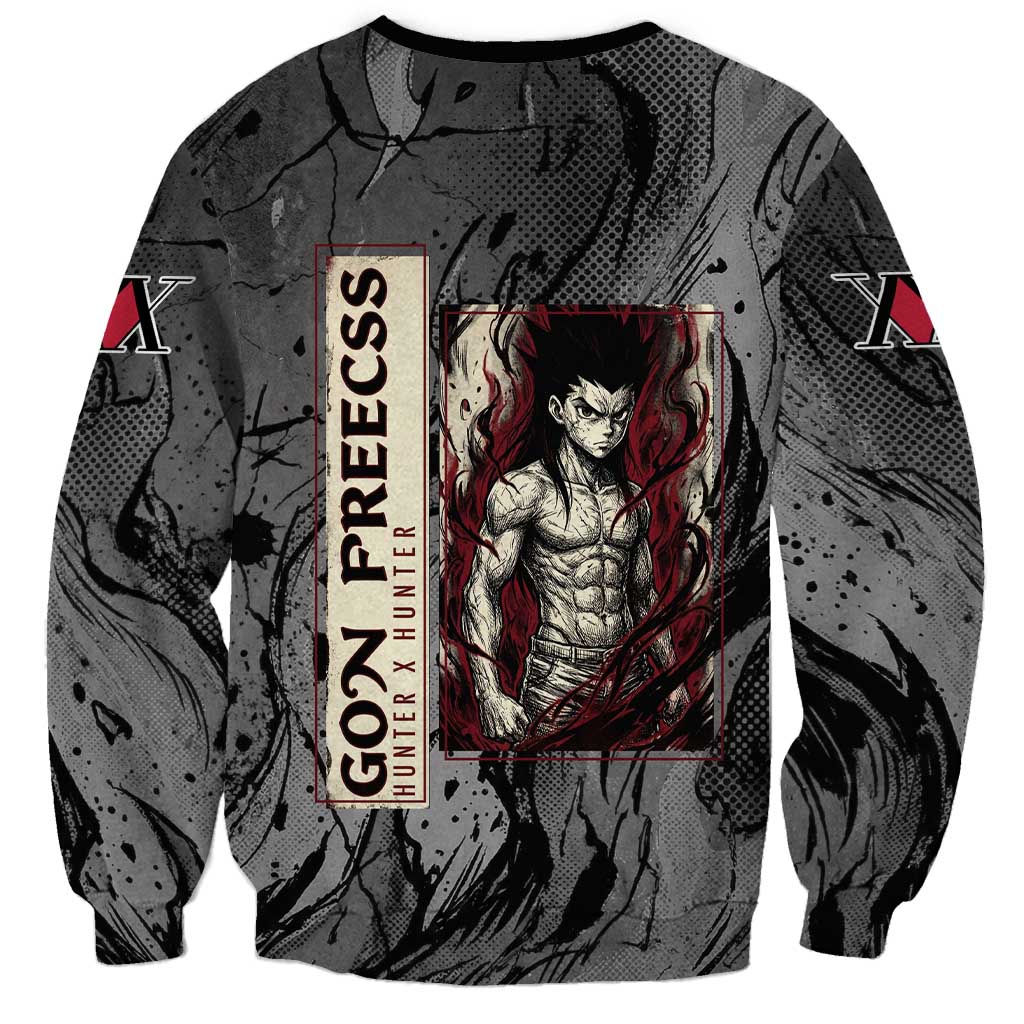 Gon Freecss Hunter x Hunter Dark Grunge Design Sweatshirt with Transformation Artwork and Anime Graphic Elements - The Mazicc