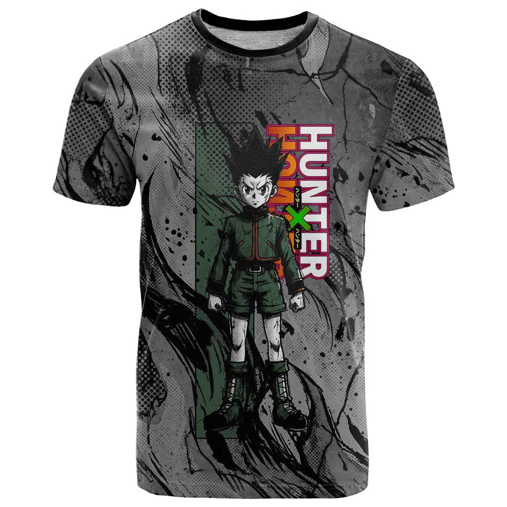 Gon Freecss Hunter x Hunter Dark Grunge Design T Shirt with Transformation Artwork and Anime Graphic Elements - The Mazicc
