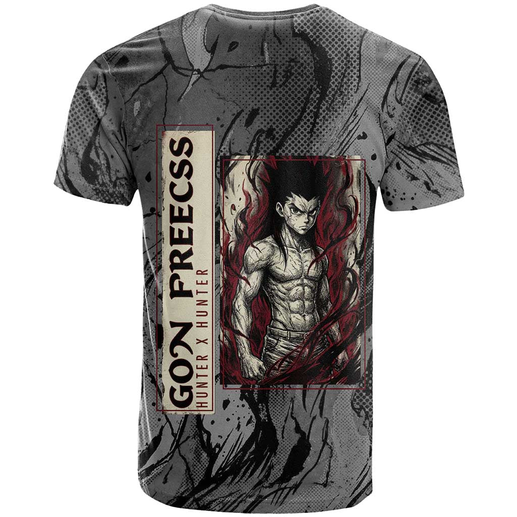 Gon Freecss Hunter x Hunter Dark Grunge Design T Shirt with Transformation Artwork and Anime Graphic Elements - The Mazicc