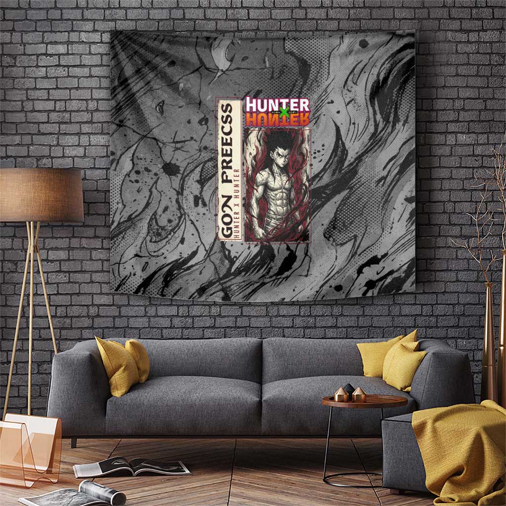 Gon Freecss Hunter x Hunter Dark Grunge Design Tapestry with Transformation Artwork and Anime Graphic Elements - The Mazicc