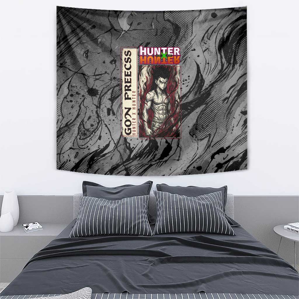 Gon Freecss Hunter x Hunter Dark Grunge Design Tapestry with Transformation Artwork and Anime Graphic Elements - The Mazicc