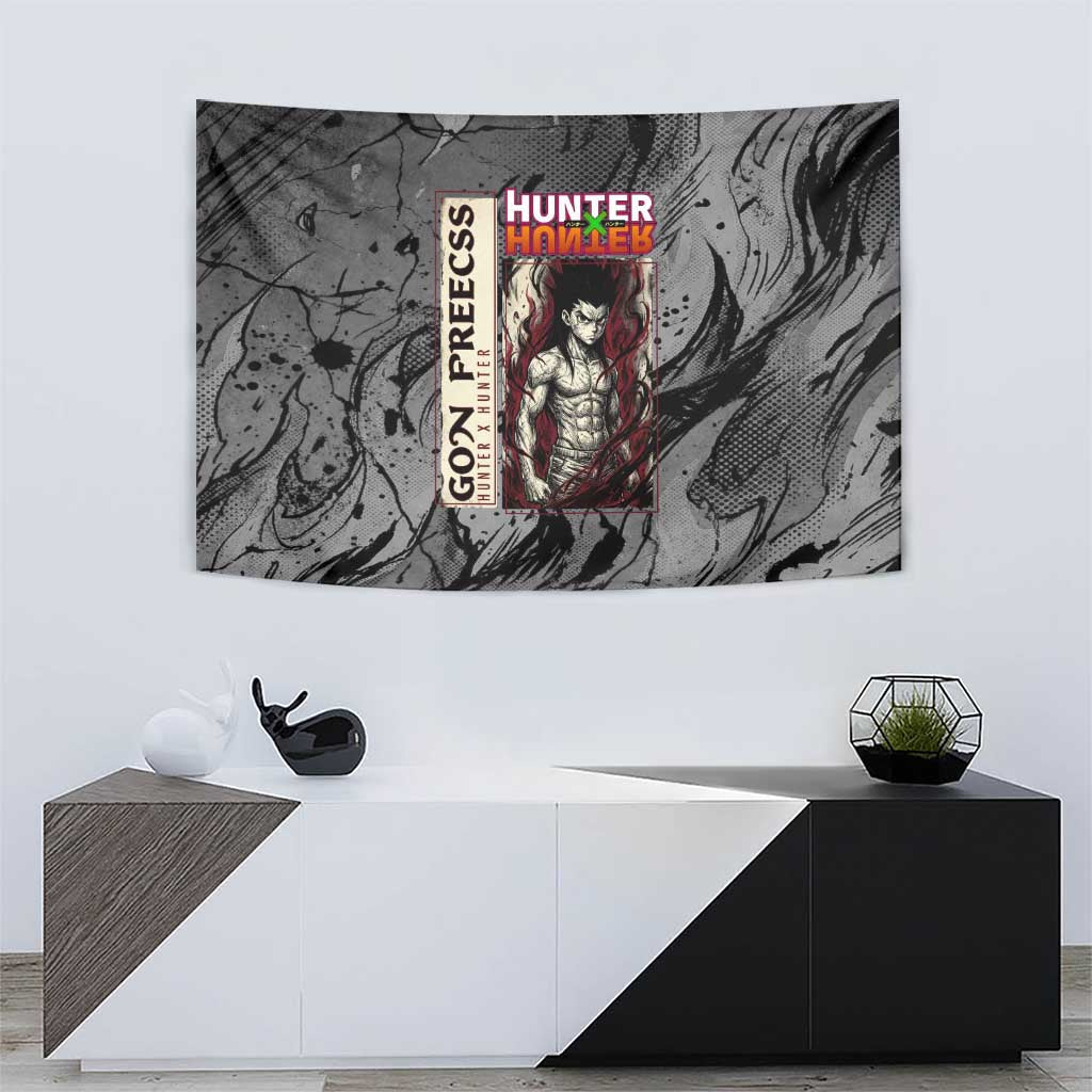 Gon Freecss Hunter x Hunter Dark Grunge Design Tapestry with Transformation Artwork and Anime Graphic Elements - The Mazicc