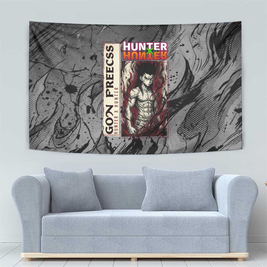 Gon Freecss Hunter x Hunter Dark Grunge Design Tapestry with Transformation Artwork and Anime Graphic Elements - The Mazicc