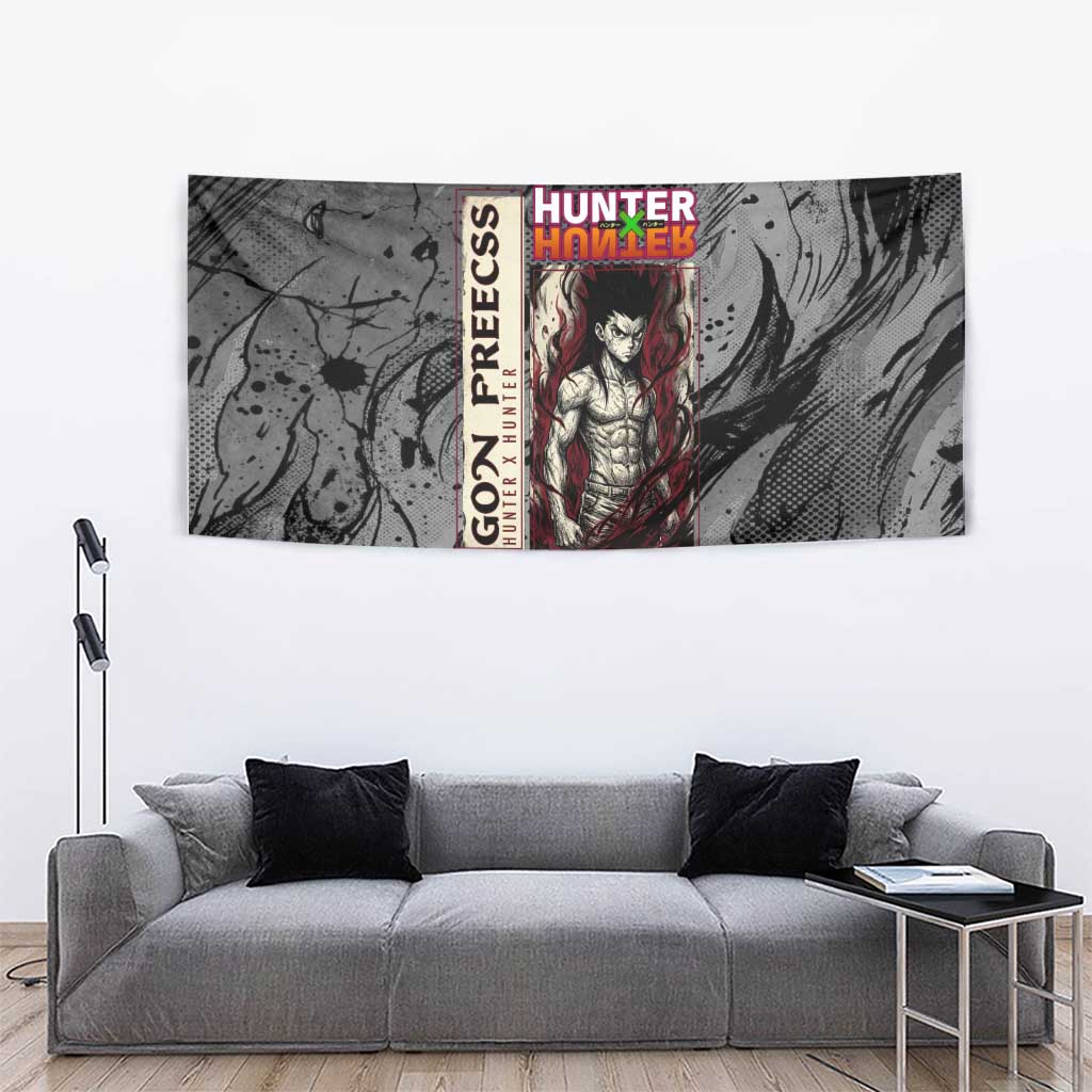 Gon Freecss Hunter x Hunter Dark Grunge Design Tapestry with Transformation Artwork and Anime Graphic Elements - The Mazicc