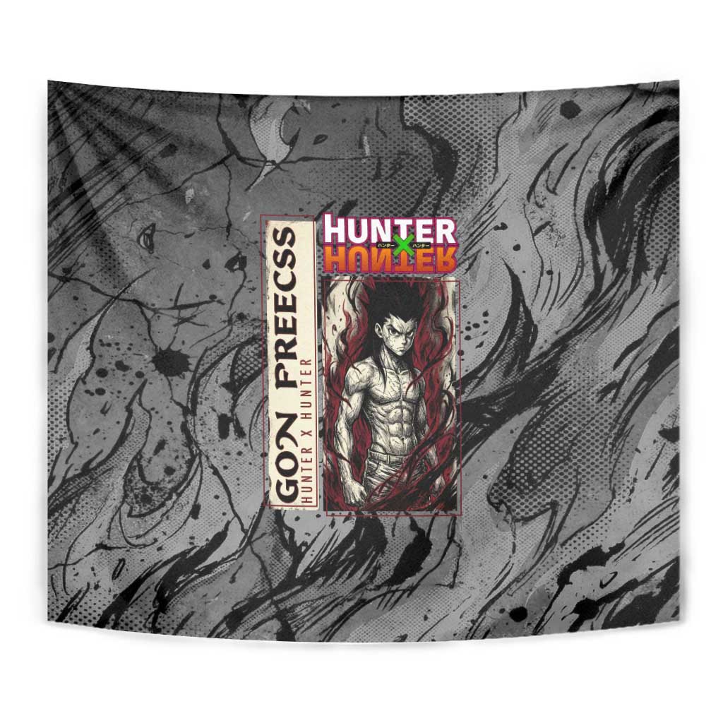 Gon Freecss Hunter x Hunter Dark Grunge Design Tapestry with Transformation Artwork and Anime Graphic Elements - The Mazicc