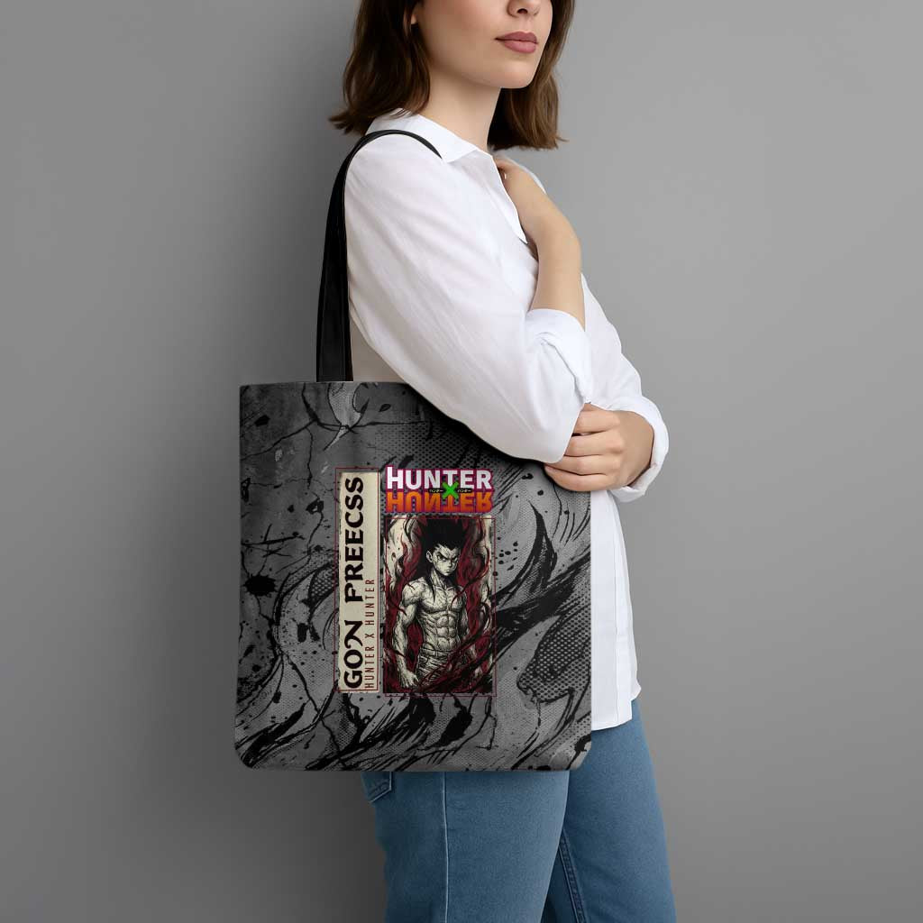 Gon Freecss Hunter x Hunter Dark Grunge Design Tote Bag with Transformation Artwork and Anime Graphic Elements - The Mazicc