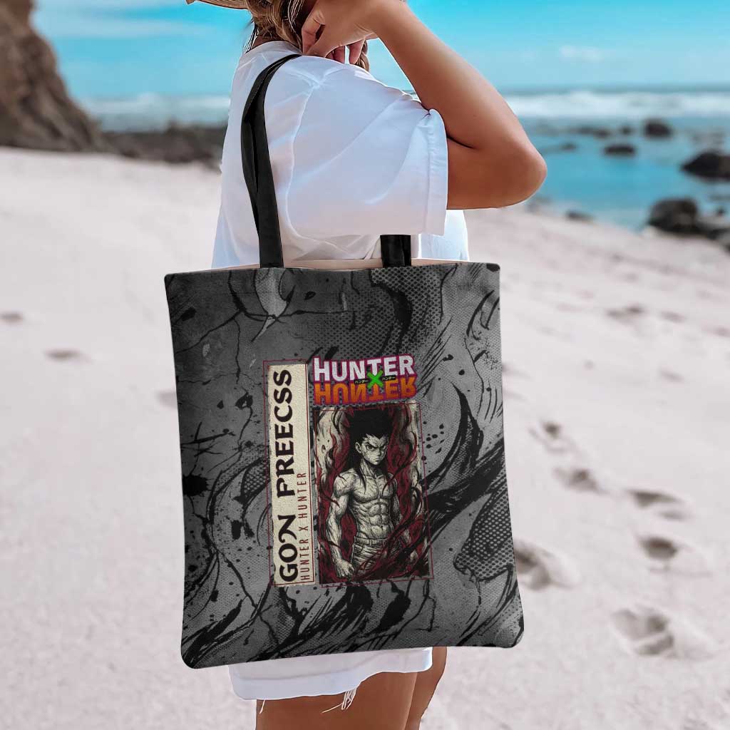 Gon Freecss Hunter x Hunter Dark Grunge Design Tote Bag with Transformation Artwork and Anime Graphic Elements - The Mazicc