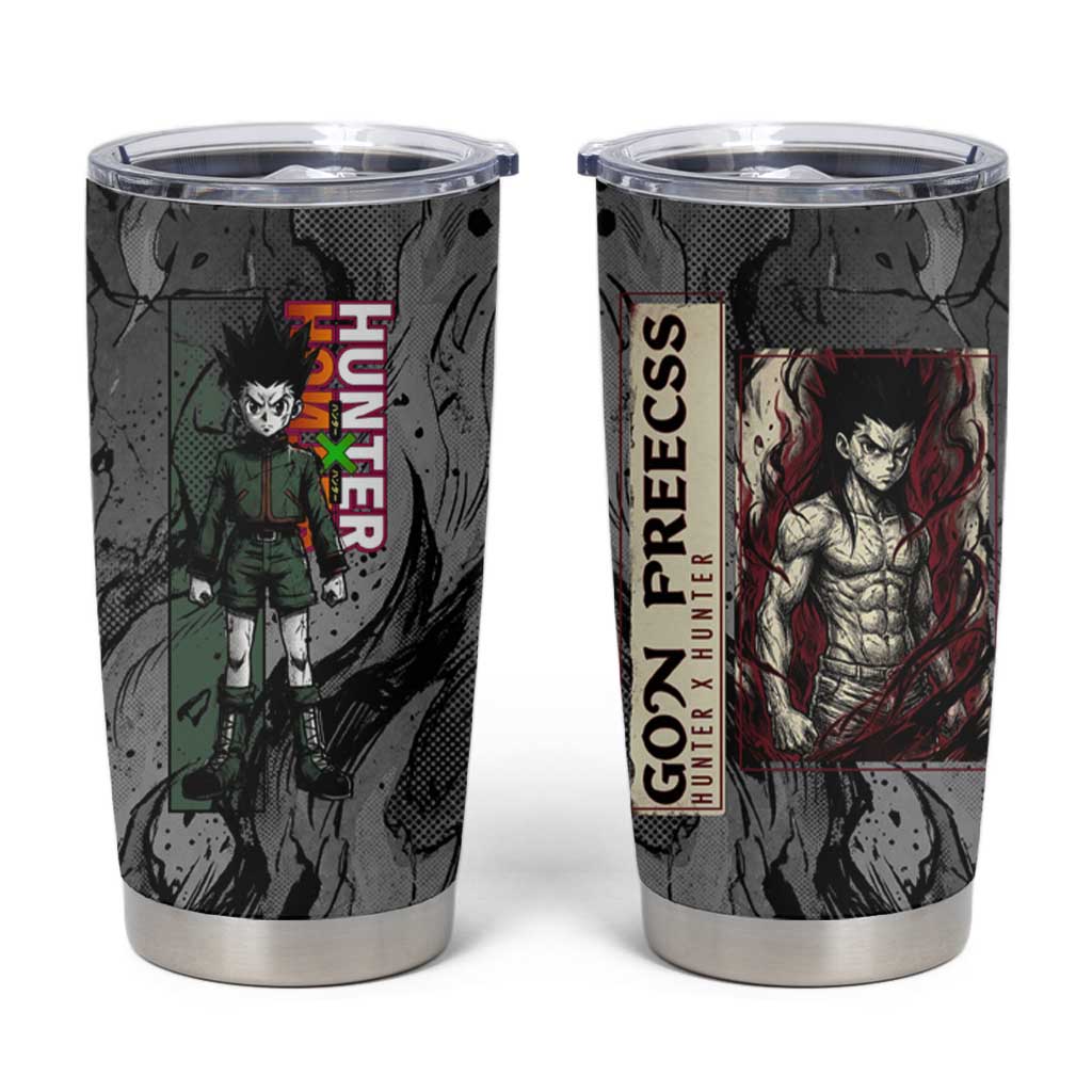 Gon Freecss Hunter x Hunter Dark Grunge Design Tumbler Cup with Transformation Artwork and Anime Graphic Elements - The Mazicc