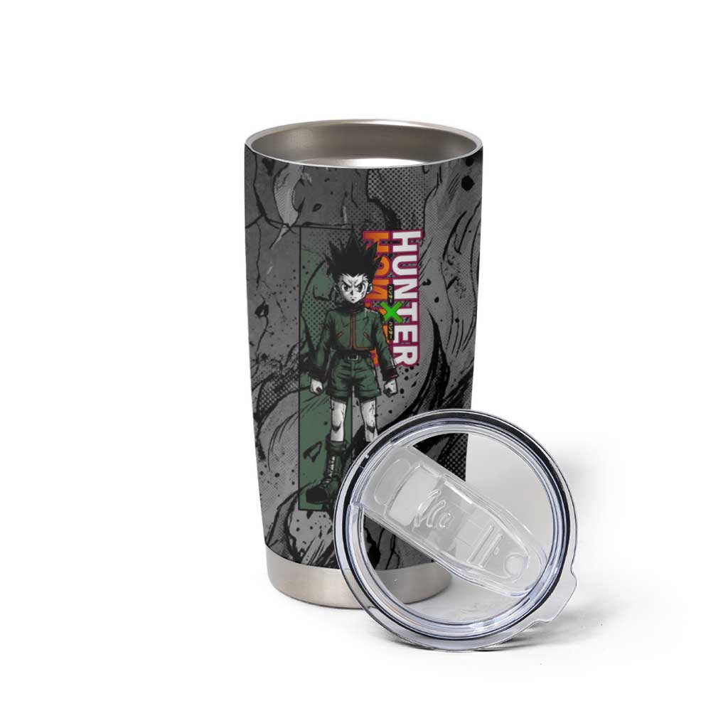 Gon Freecss Hunter x Hunter Dark Grunge Design Tumbler Cup with Transformation Artwork and Anime Graphic Elements - The Mazicc