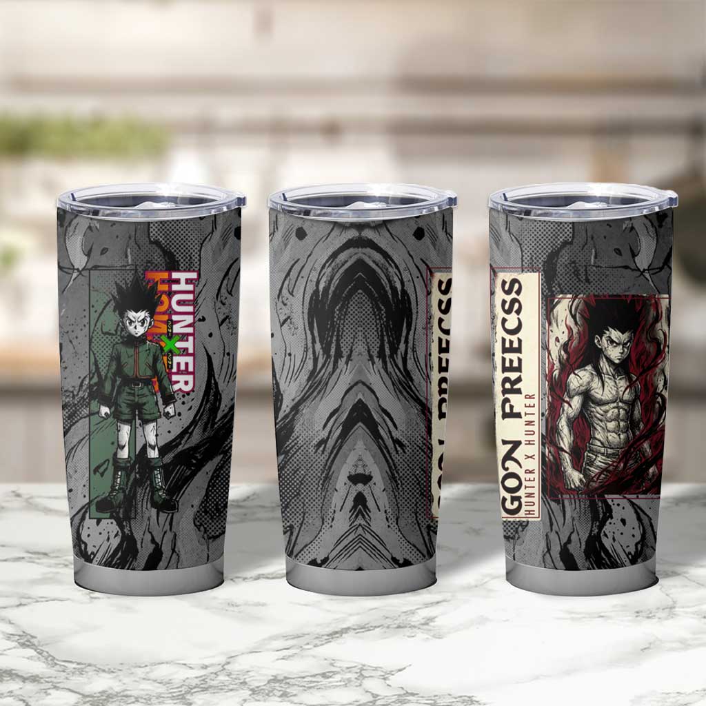 Gon Freecss Hunter x Hunter Dark Grunge Design Tumbler Cup with Transformation Artwork and Anime Graphic Elements - The Mazicc