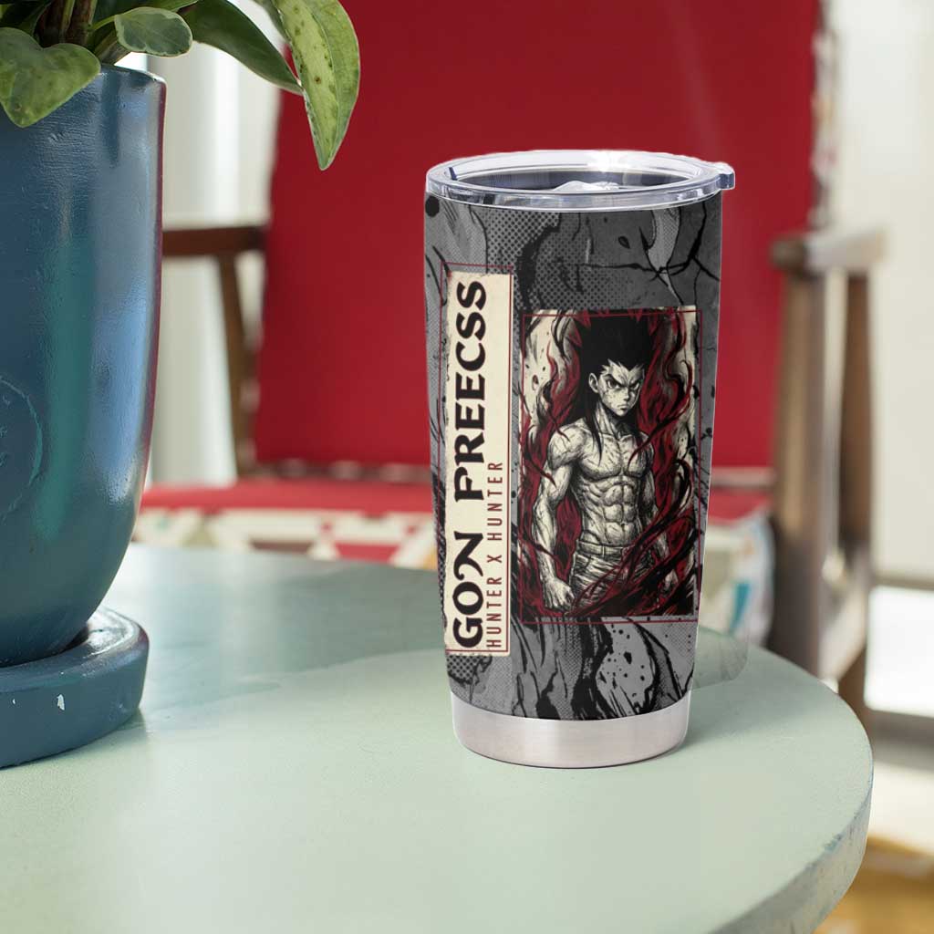 Gon Freecss Hunter x Hunter Dark Grunge Design Tumbler Cup with Transformation Artwork and Anime Graphic Elements - The Mazicc