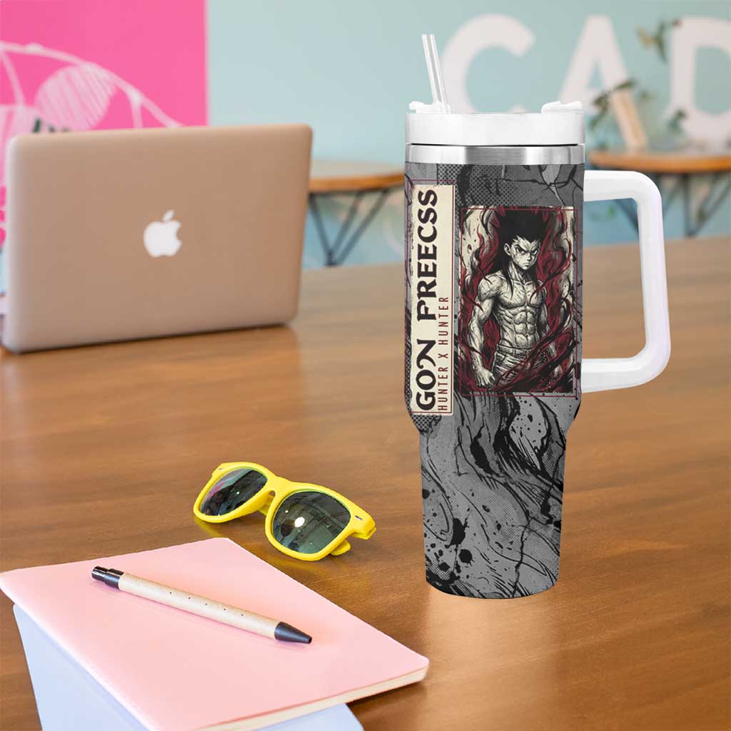 Gon Freecss Hunter x Hunter Dark Grunge Design Tumbler With Handle with Transformation Artwork and Anime Graphic Elements - The Mazicc