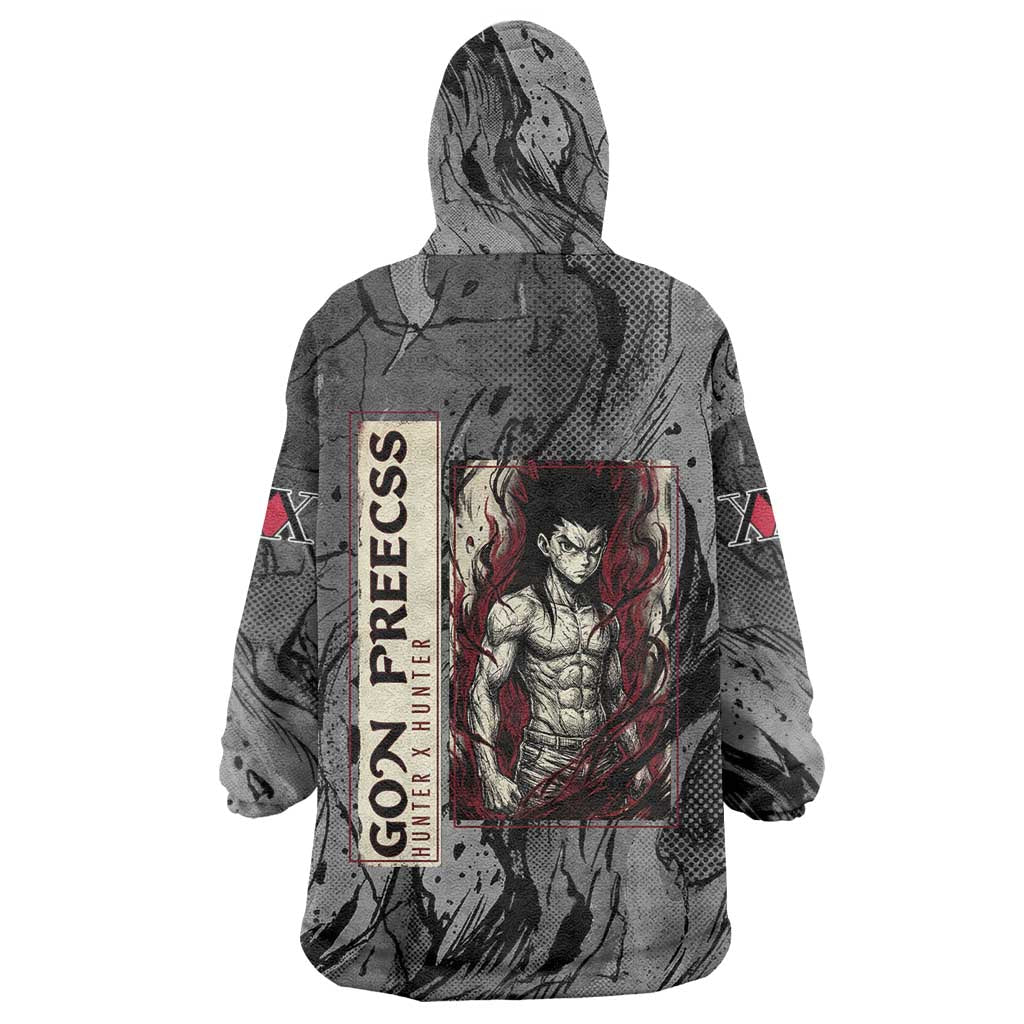 Gon Freecss Hunter x Hunter Dark Grunge Design Wearable Blanket Hoodie with Transformation Artwork and Anime Graphic Elements - The Mazicc
