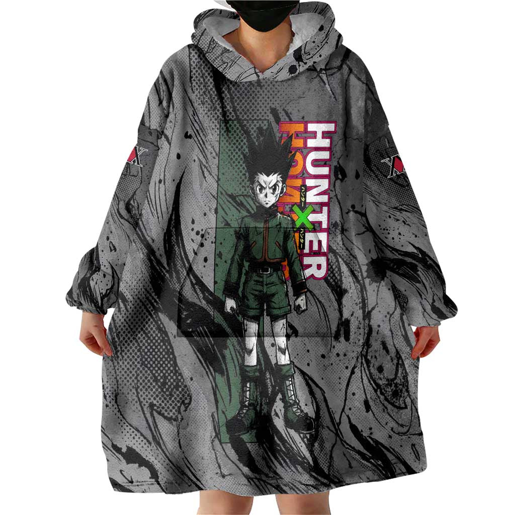 Gon Freecss Hunter x Hunter Dark Grunge Design Wearable Blanket Hoodie with Transformation Artwork and Anime Graphic Elements - The Mazicc