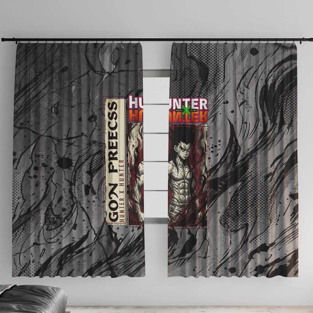 Gon Freecss Hunter x Hunter Dark Grunge Design Window Curtain with Transformation Artwork and Anime Graphic Elements - The Mazicc