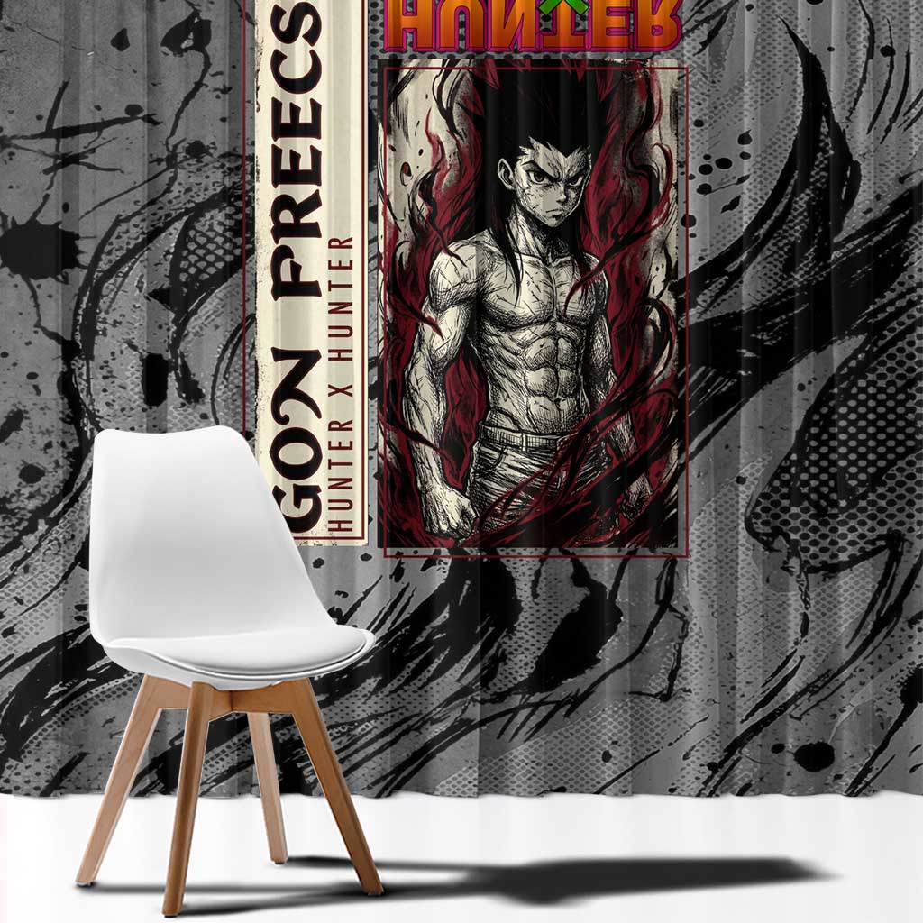 Gon Freecss Hunter x Hunter Dark Grunge Design Window Curtain with Transformation Artwork and Anime Graphic Elements - The Mazicc