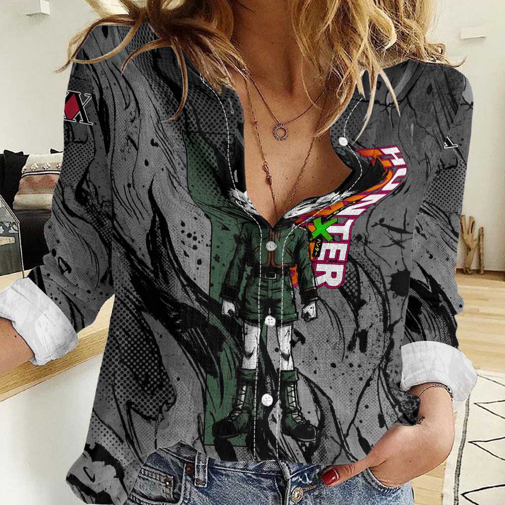 Gon Freecss Hunter x Hunter Dark Grunge Design Women Casual Shirt with Transformation Artwork and Anime Graphic Elements - The Mazicc