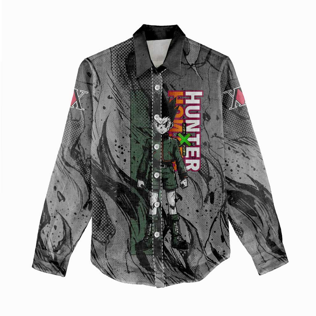 Gon Freecss Hunter x Hunter Dark Grunge Design Women Casual Shirt with Transformation Artwork and Anime Graphic Elements - The Mazicc