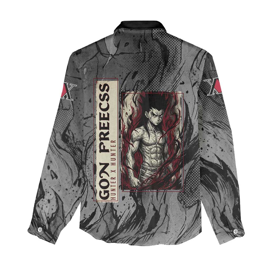 Gon Freecss Hunter x Hunter Dark Grunge Design Women Casual Shirt with Transformation Artwork and Anime Graphic Elements - The Mazicc