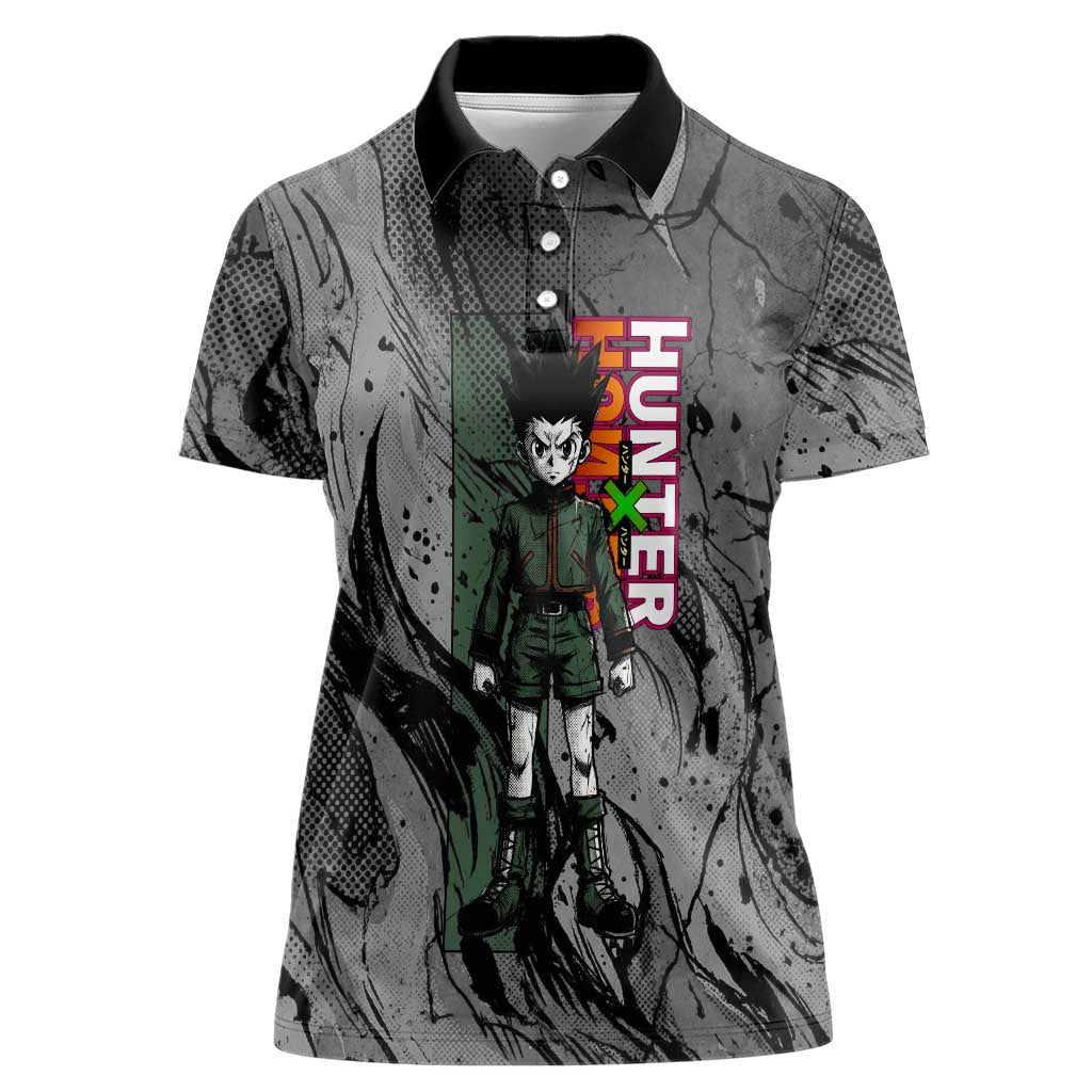 Gon Freecss Hunter x Hunter Dark Grunge Design Women Polo Shirt with Transformation Artwork and Anime Graphic Elements - The Mazicc