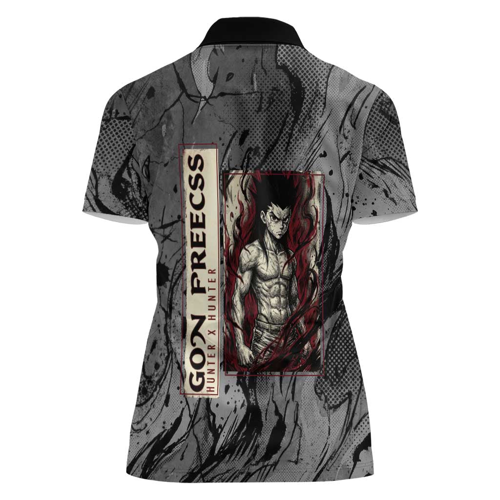 Gon Freecss Hunter x Hunter Dark Grunge Design Women Polo Shirt with Transformation Artwork and Anime Graphic Elements - The Mazicc