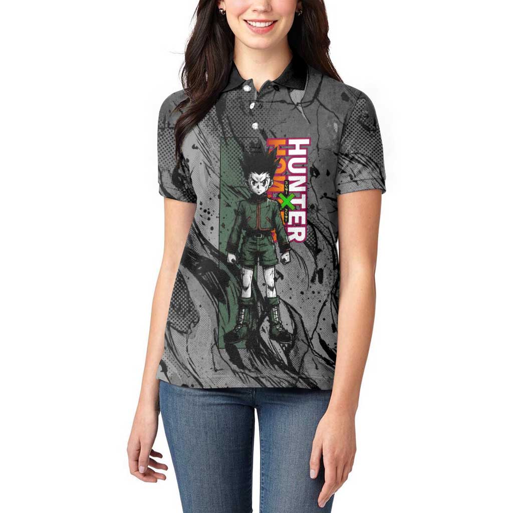 Gon Freecss Hunter x Hunter Dark Grunge Design Women Polo Shirt with Transformation Artwork and Anime Graphic Elements - The Mazicc