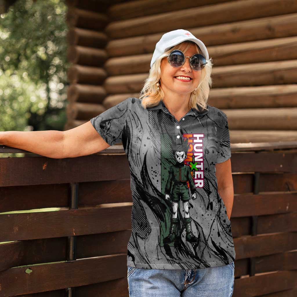 Gon Freecss Hunter x Hunter Dark Grunge Design Women Polo Shirt with Transformation Artwork and Anime Graphic Elements - The Mazicc