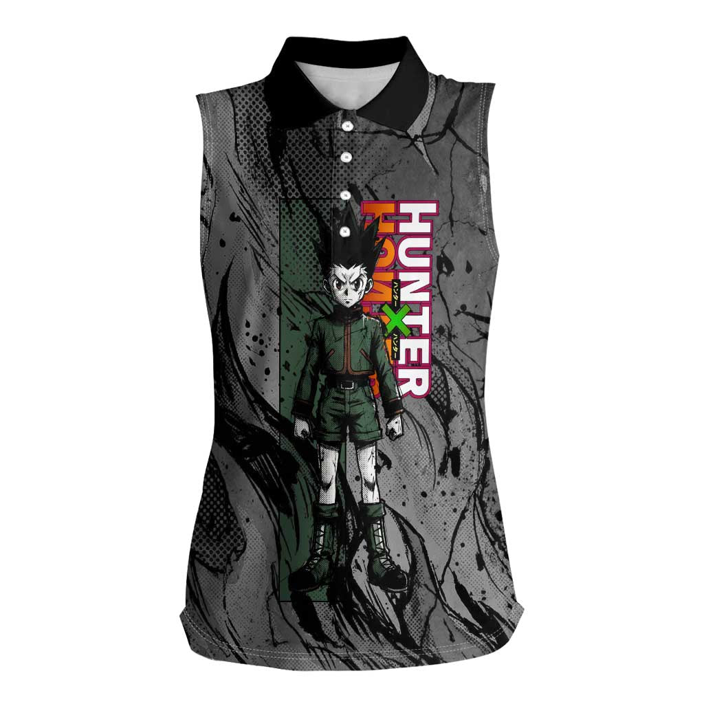Gon Freecss Hunter x Hunter Dark Grunge Design Women Sleeveless Polo Shirt with Transformation Artwork and Anime Graphic Elements - The Mazicc