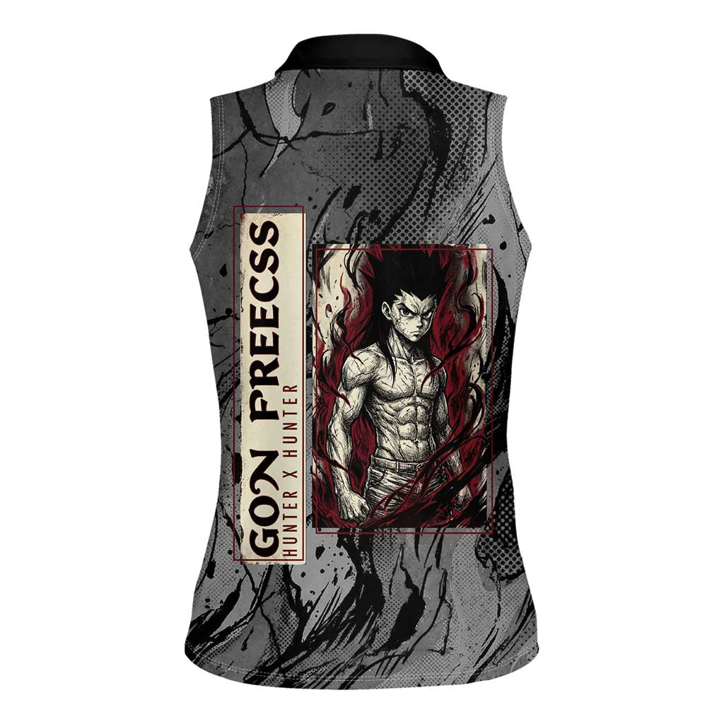Gon Freecss Hunter x Hunter Dark Grunge Design Women Sleeveless Polo Shirt with Transformation Artwork and Anime Graphic Elements - The Mazicc