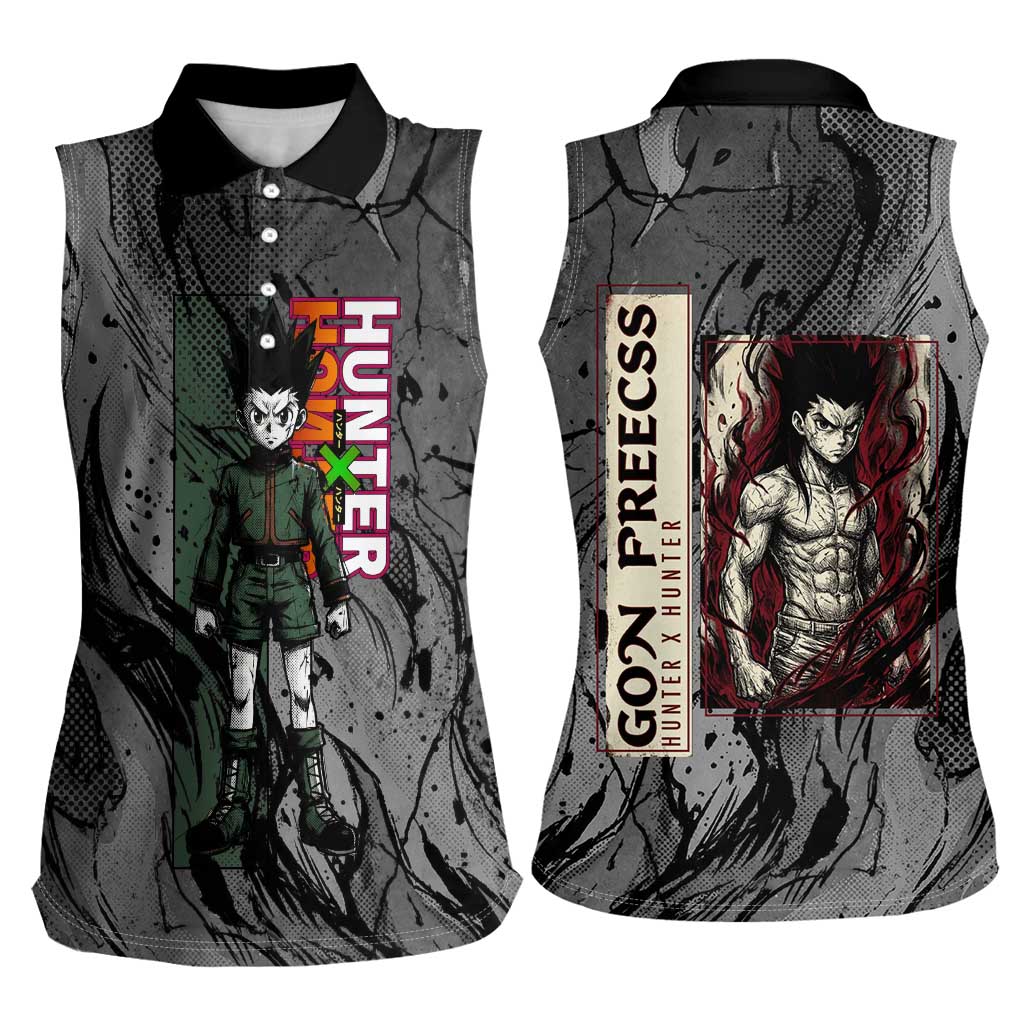 Gon Freecss Hunter x Hunter Dark Grunge Design Women Sleeveless Polo Shirt with Transformation Artwork and Anime Graphic Elements - The Mazicc