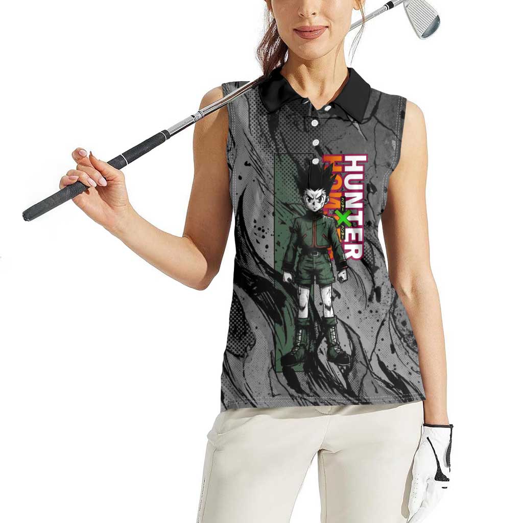 Gon Freecss Hunter x Hunter Dark Grunge Design Women Sleeveless Polo Shirt with Transformation Artwork and Anime Graphic Elements - The Mazicc
