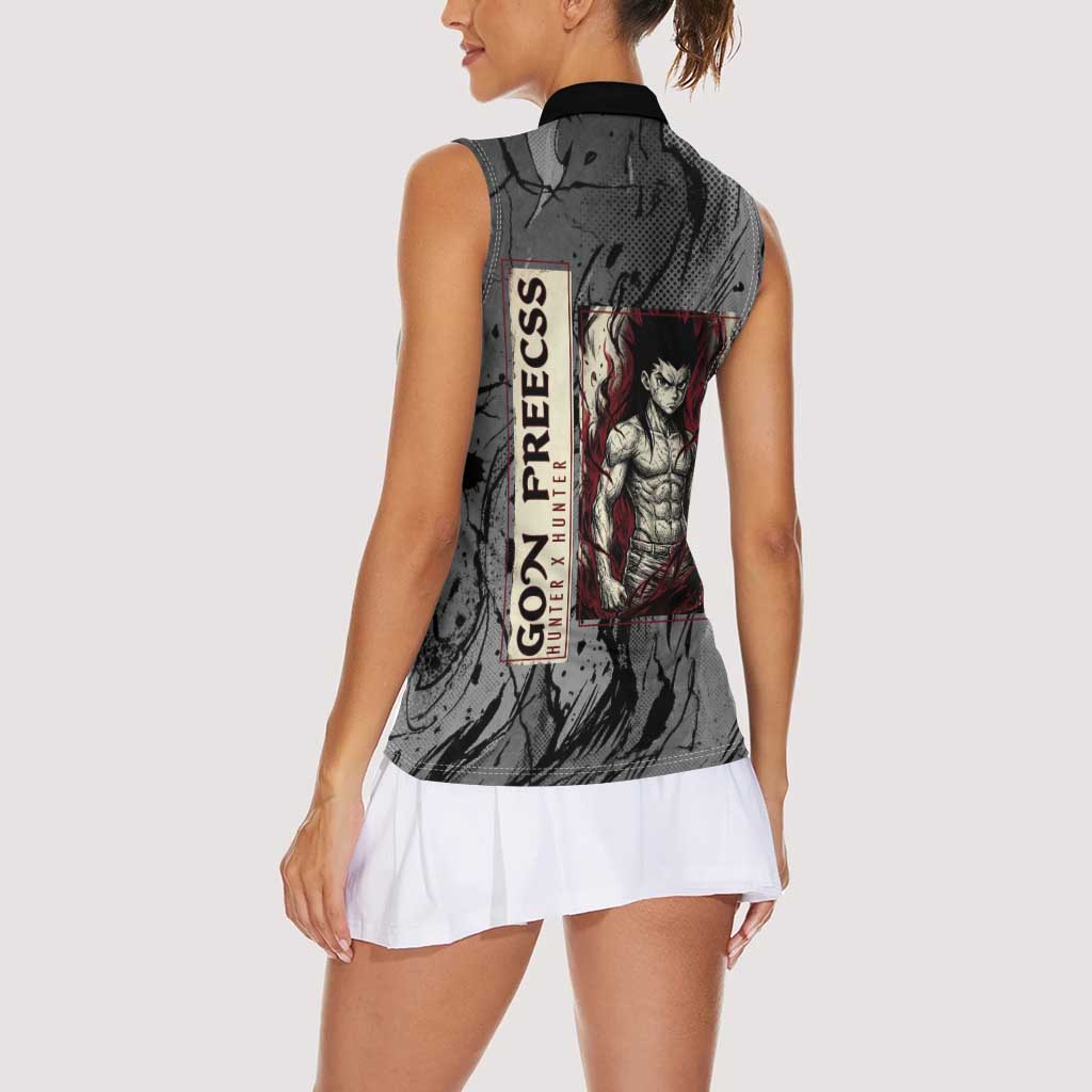 Gon Freecss Hunter x Hunter Dark Grunge Design Women Sleeveless Polo Shirt with Transformation Artwork and Anime Graphic Elements - The Mazicc