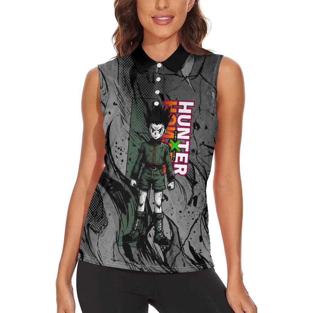 Gon Freecss Hunter x Hunter Dark Grunge Design Women Sleeveless Polo Shirt with Transformation Artwork and Anime Graphic Elements - The Mazicc