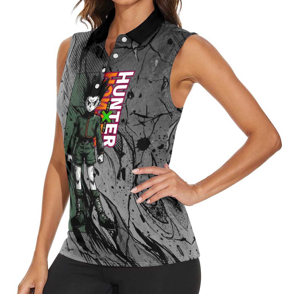 Gon Freecss Hunter x Hunter Dark Grunge Design Women Sleeveless Polo Shirt with Transformation Artwork and Anime Graphic Elements - The Mazicc