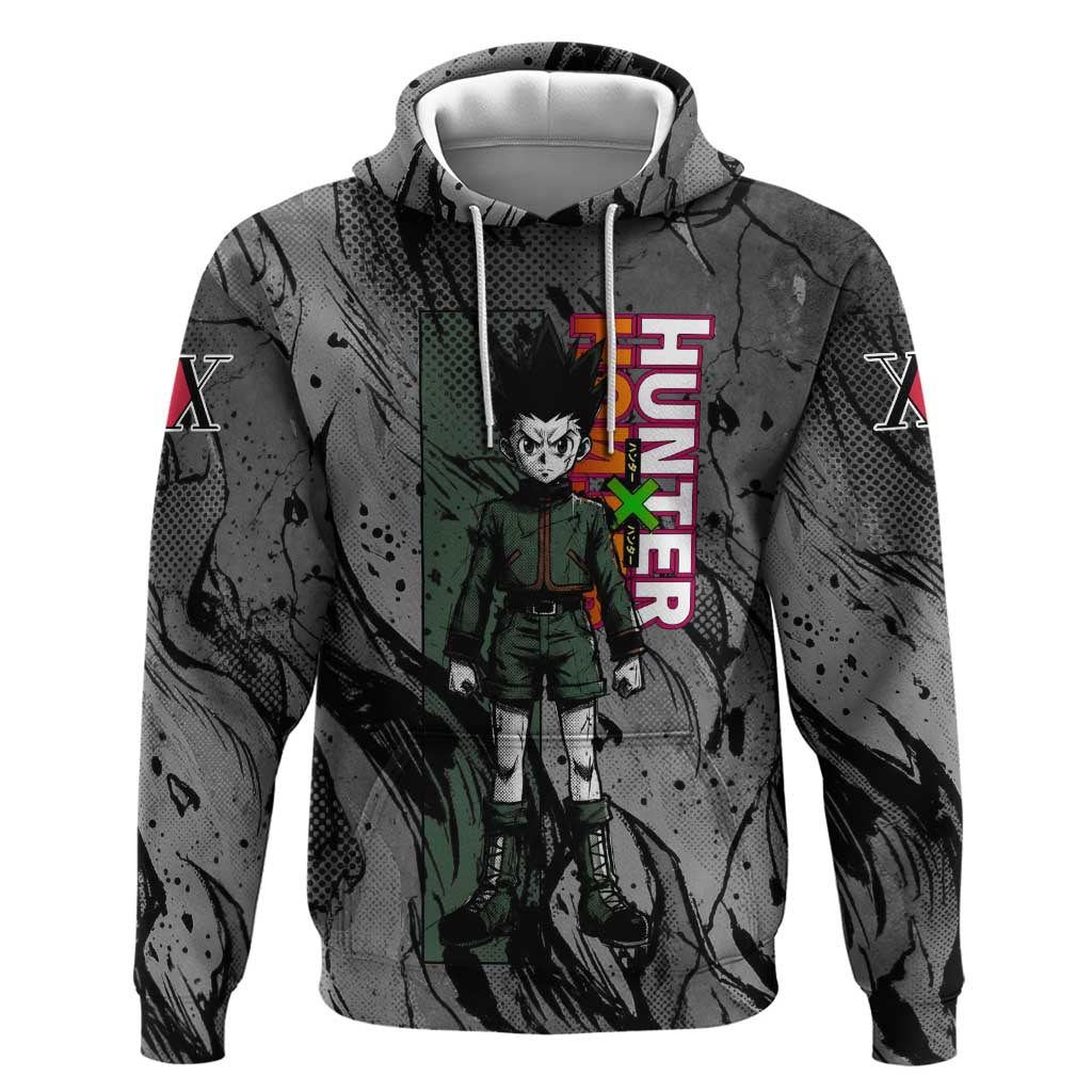 Gon Freecss Hunter x Hunter Dark Grunge Design Zip Hoodie with Transformation Artwork and Anime Graphic Elements - The Mazicc